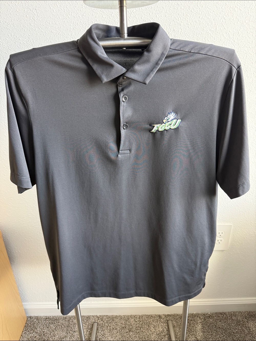 FGCU branded Columbia Men's Charcoal Polo with Embroidered Logo